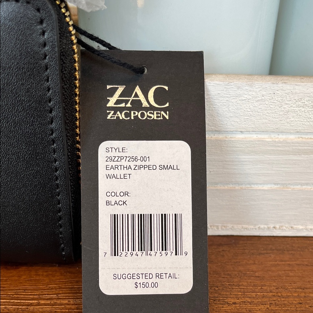 NWT ZAC Zac Posen Black Leather Eartha Zipped Small Wallet - Picture 2 of 5